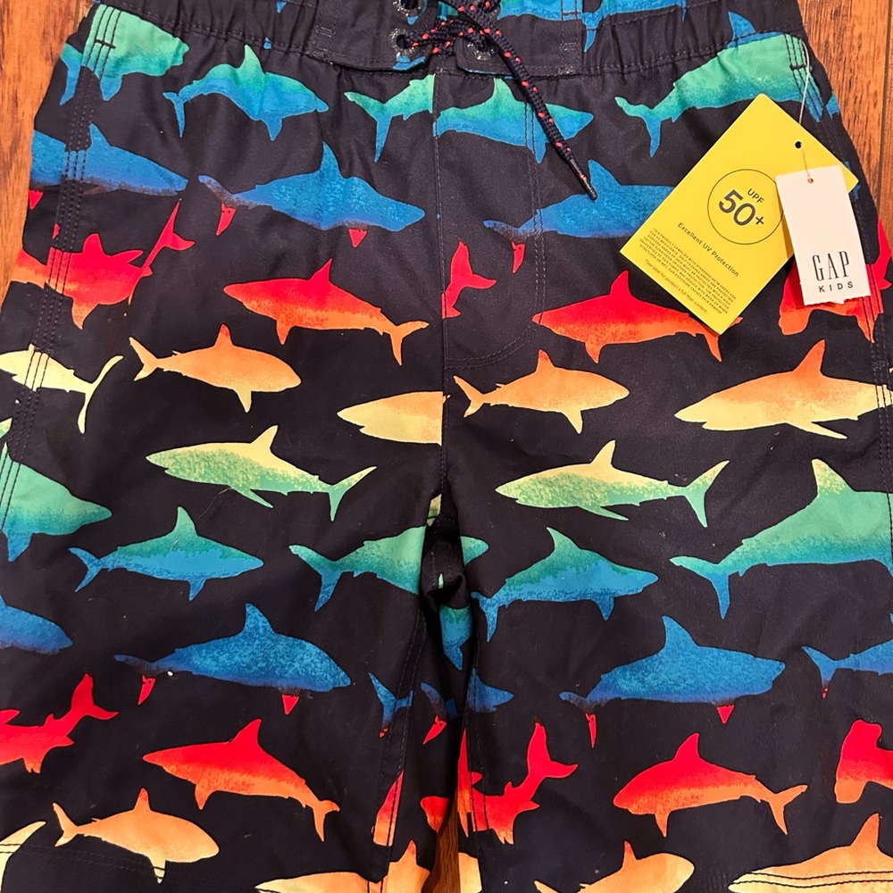GAP Kids Blue and Green Shark Swim Trunks